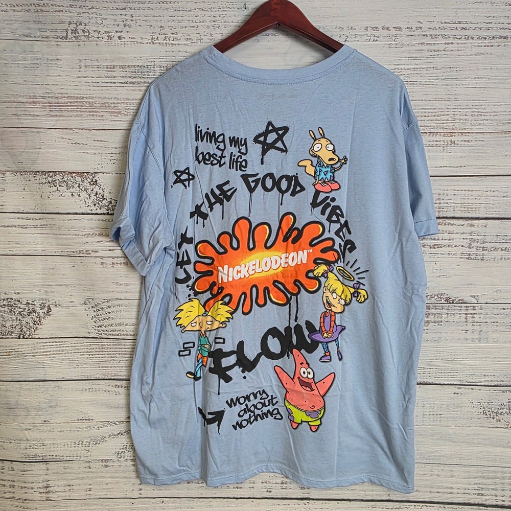 Nickelodeon Good Vibe Graphic T Light Blue Reptar Rugrats Patrick Star Women XXL
